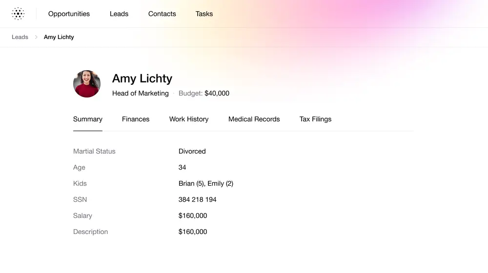 Customer profile dashboard with engagement and account details
